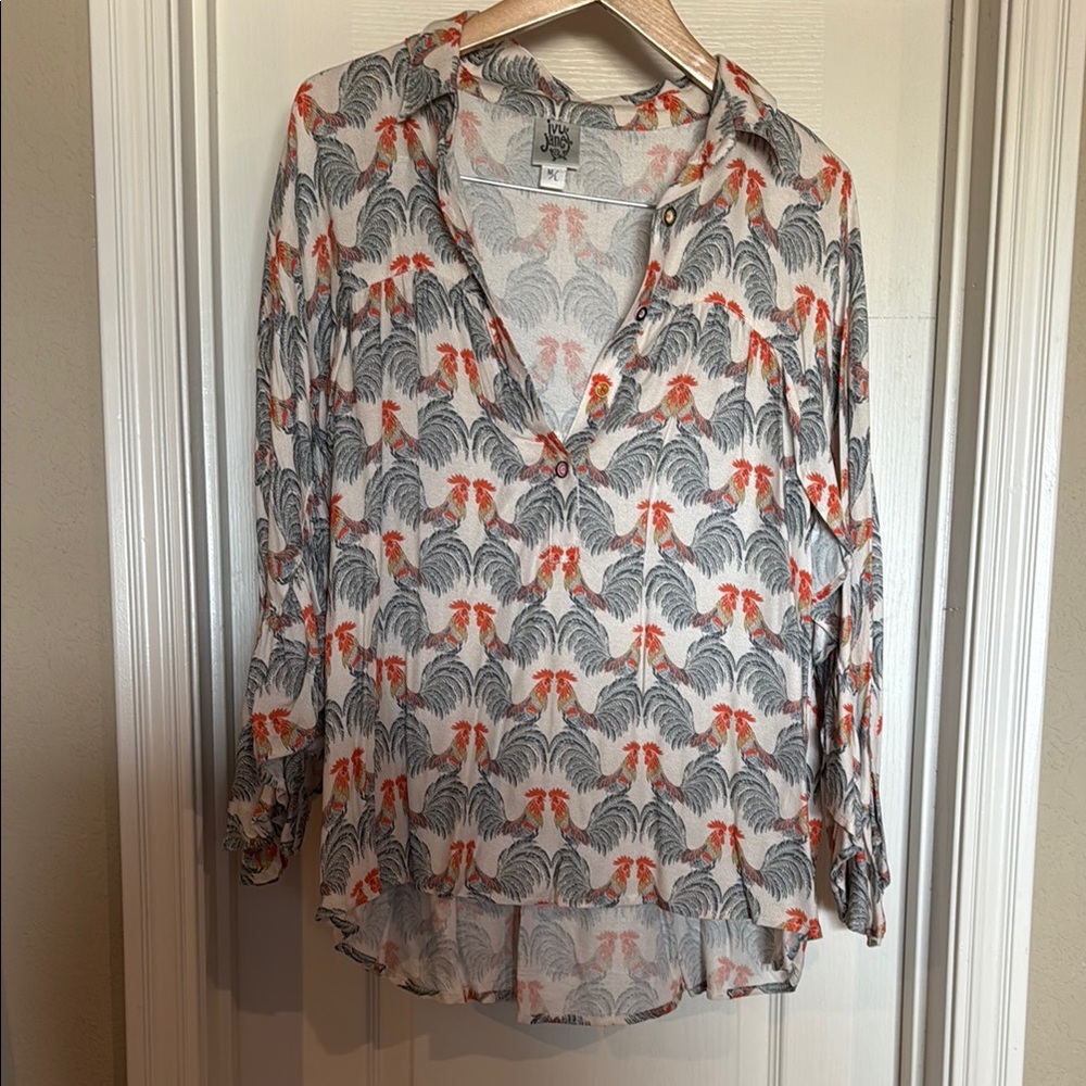 Stylish Women's Top with Red and Gray Pattern